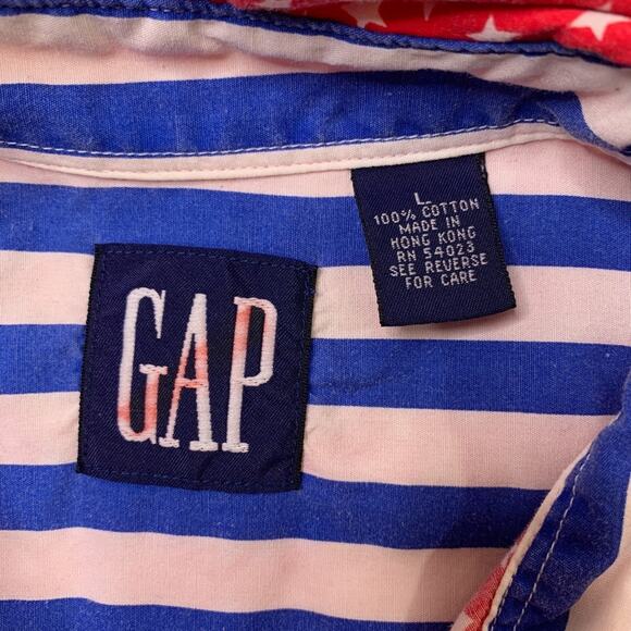 Vintage Gap Shirt Mens L Large Red Cotton Star AOP Printed Patriotic Long Sleeve - Picture 4 of 7